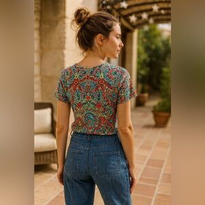 Talbots Paisley Graphic Short Sleeve Tee | Multicolor